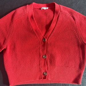 REFORMATION Red V-Neck Button-Up Women's Sweater